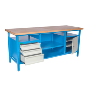 Pracovný stôl so skrinkou a 3 zásuvkami, v.85 x š.200 x h.68,5cm, RAL7035 sivá, RAL5015 modrá