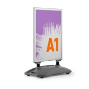 Reklamný stojan s robustnou základňou, A1, strieborný, exteriérový